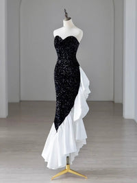 Mermaid Sweetheart Neck Black/White Long Prom Dress, Black/White Formal Dress