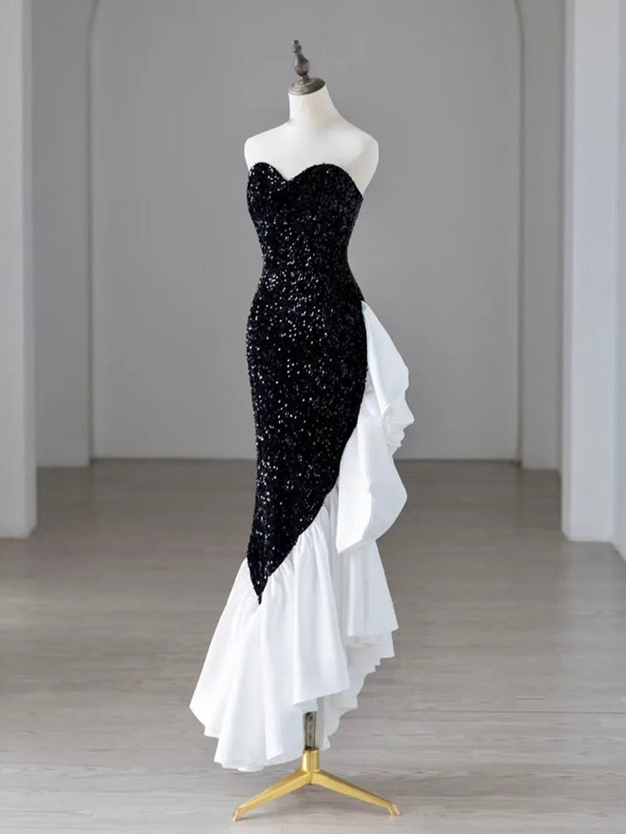 Mermaid Sweetheart Neck Black/White Long Prom Dress, Black/White Formal Dress