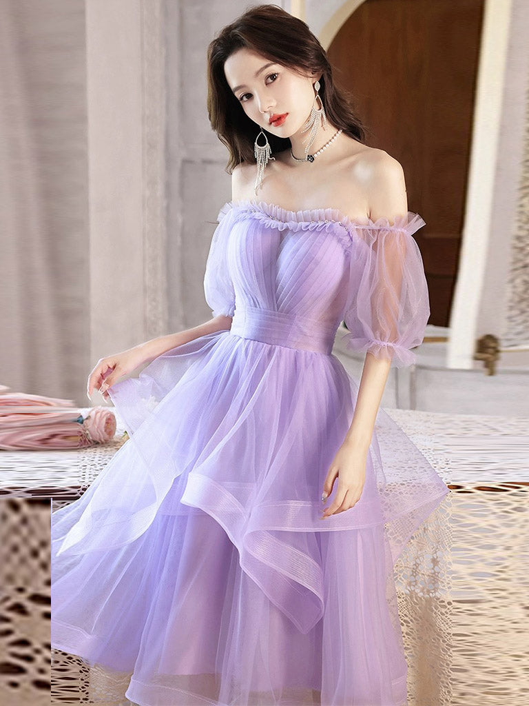 Purple Tulle Short Prom Dress, Purple Homecoming Dress