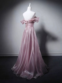 A-line Sweetheart Neck Off Shoulder Pink Long Prom Dress with Beads