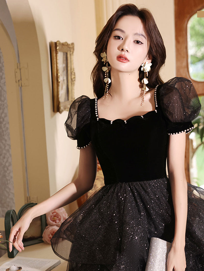 Black Tulle Short Prom Dress, Cute Black Homecoming Dress