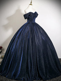 A-Line Off Shoulder Dark Blue Long Prom Dress, Dark Blue Long Formal Dress
