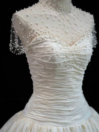 A-line Sweetheart Taffeta Sweep Train White Long Prom Dress
