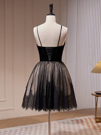 A-Line Lace Tulle Black Short Prom Dress, Black Homecoming Dress