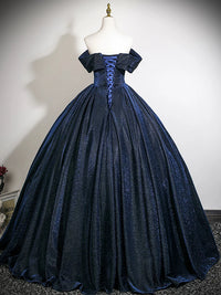 A-Line Off Shoulder Dark Blue Long Prom Dress, Dark Blue Long Formal Dress