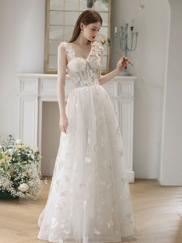 A-Line Sweetheart Neck Beige Lace Long Prom Dress, Beige Formal Dress