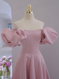 A-Line Satin Tulle Pink Long Prom Dress, Pink Long Evening Dress