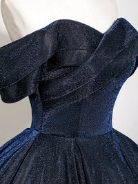 A-Line Off Shoulder Dark Blue Long Prom Dress, Dark Blue Long Formal Dress