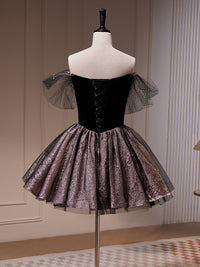 Black Mini Short Prom Dress, Sweetheart Neck Black Cute Homecoming Dress