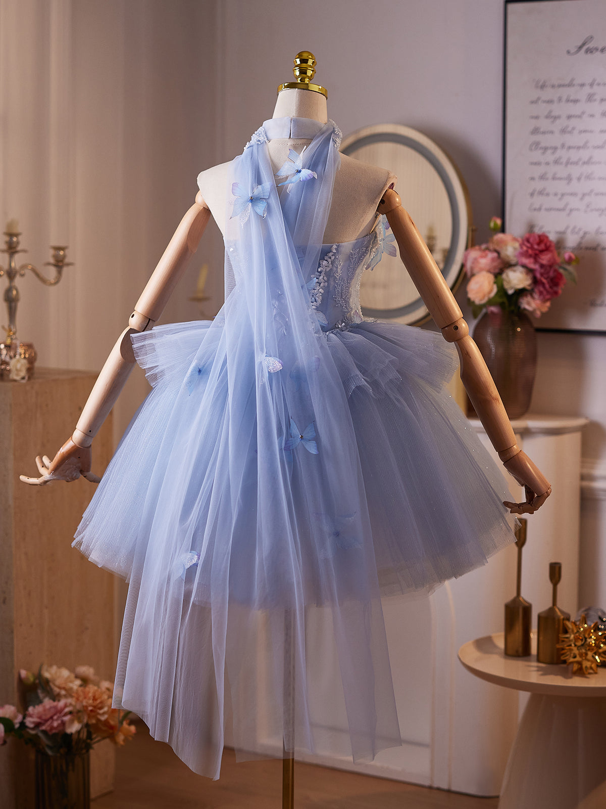 A-Line Sweetheart Neck Tulle Blue Short Prom Dress, Blue Homecoming Dress