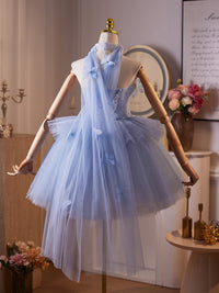 A-Line Sweetheart Neck Tulle Blue Short Prom Dress, Blue Homecoming Dress