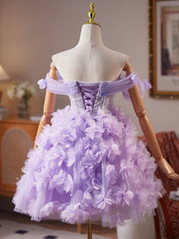 Purple Tulle 3D Flower Purple Short Prom Dress, Purple Homecoming Dress