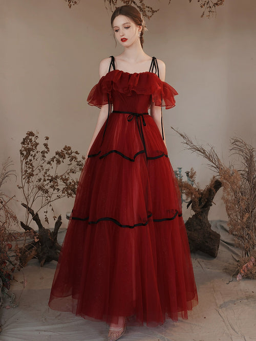 Burgundy Off-the-Shoulder Trumpet Long Formal Dress