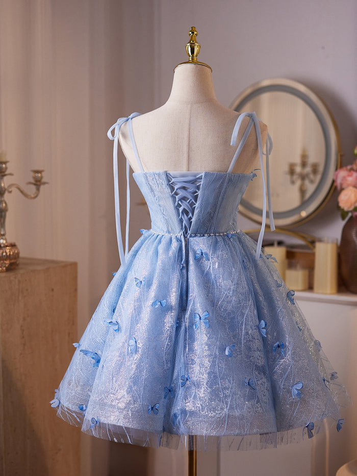 A-Line Sweetheart Neck Blue Short Prom Dress, Blue Homecoming Dress