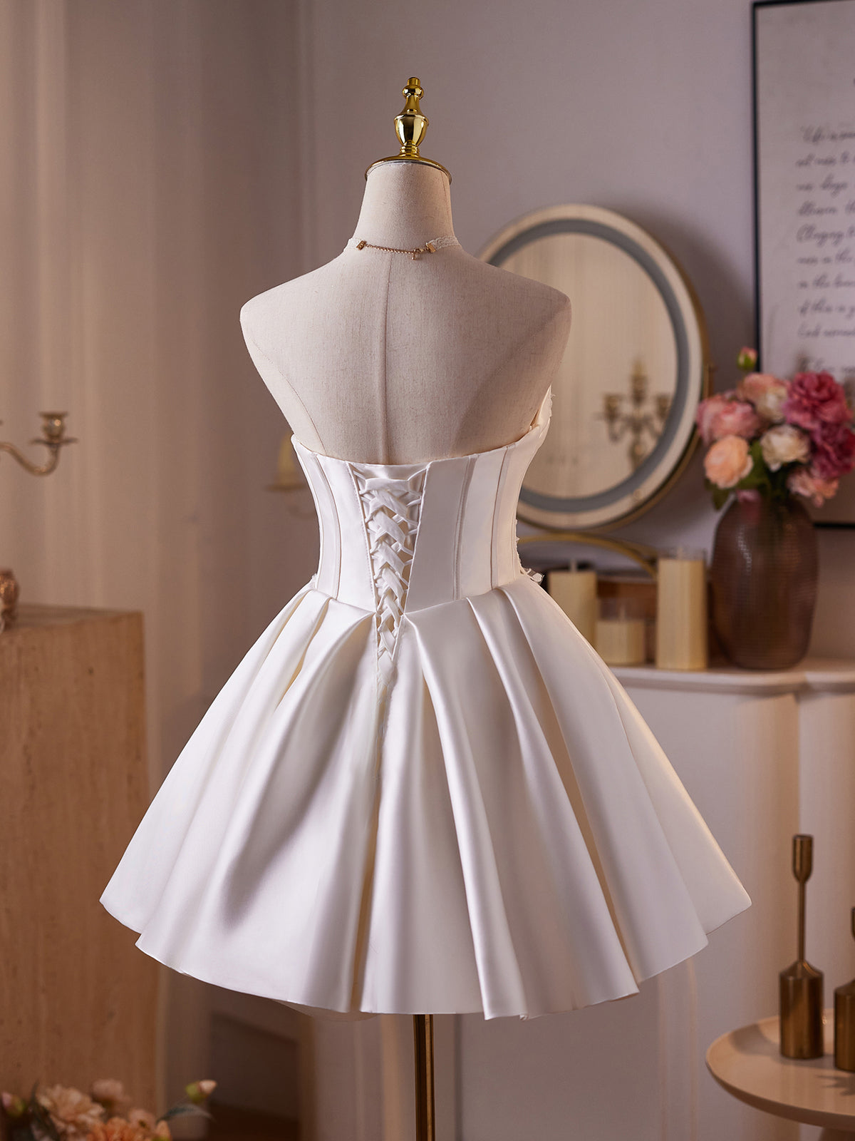 A-Line Lace White Short Prom Dress, White Homecoming Dress – toptby
