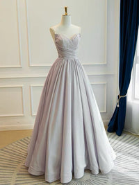 A-Line V Neck Taffeta Champagne Long Prom Dress, Champagne Long Formal Dress