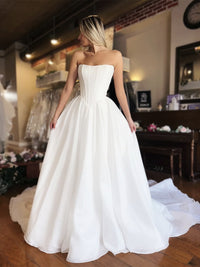 A-Line Organza White Long Prom Dress, White Long Formal Dress