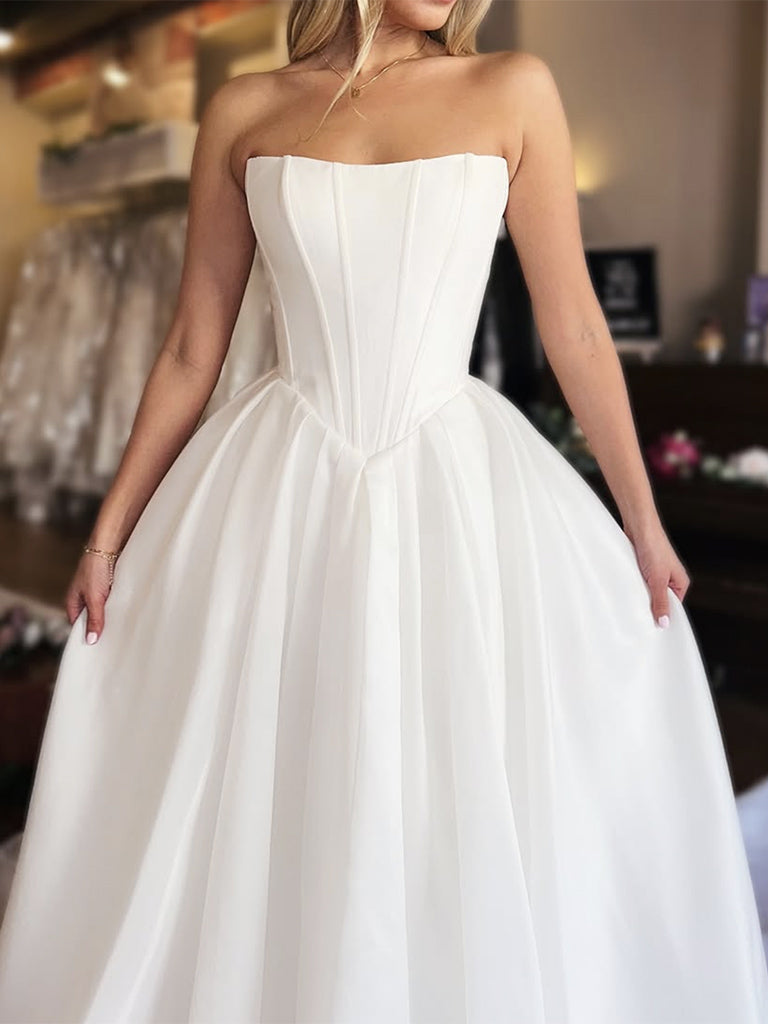 A-Line Organza White Long Prom Dress, White Long Formal Dress