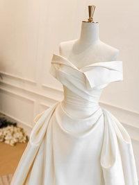 A-Line Off Shoulder Satin Light Champagne Long Prom Dress, Light Champagne Long Formal Dress
