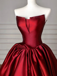 Simple A-Line Satin Burgundy Long Prom Dress, Burgundy Long Evening Dress