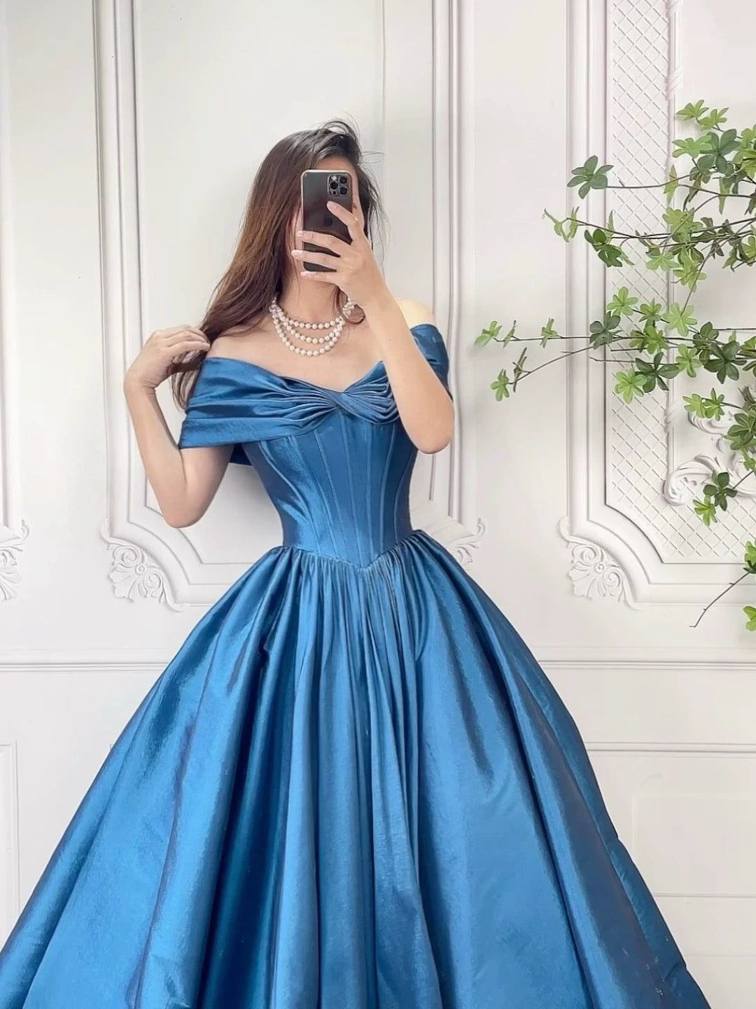 Off Shoulder Blue Long Prom Dress, A-Line Blue Long Formal Dress