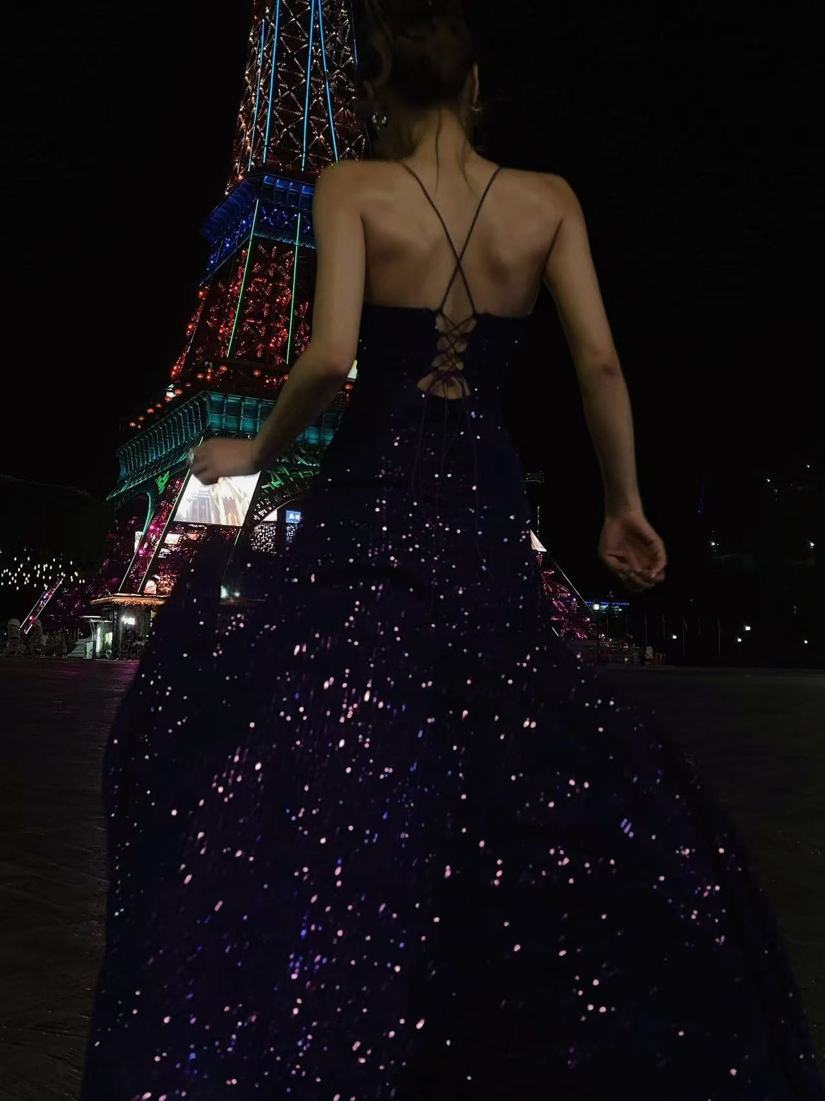 A-line V Neck Sequin Long Prom Dress, Sequin Party Dress