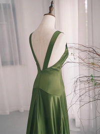 Simple V Neck Satin Green Long Prom Dress, Green Long Formal Dress