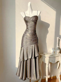 Mermaid Sweetheart Neck Silk Black Gold Long Prom Dress