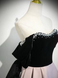 A-Line  Sweetheart Neck Off Shoulder Floor Length Pink Prom Dress With Beads