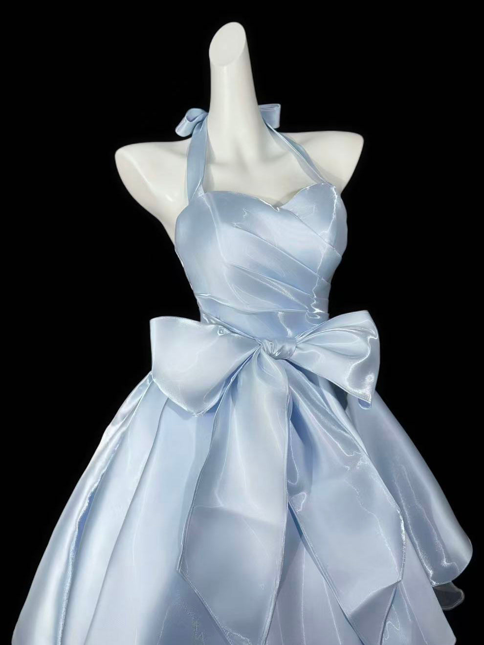 A-line Sweetheart Satin Tulle Blue Short Prom Dress, Blue Homecoming Dress