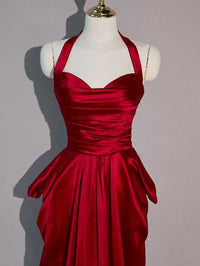Simple Sweetheart Satin Burgundy Long Prom Dress, Burgundy Evening Dress
