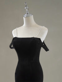 Mermaid Off Shoulder Velvet Sweep Train Black Prom Dress with Beads