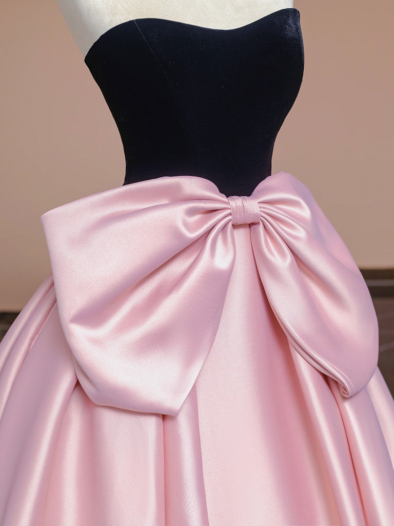 A-Line Velvet Satin Pink Long Prom Dress, Pink Long Formal Dress
