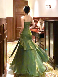 Mermaid Sweetheart Floor Length Silk Green Party Prom Dress