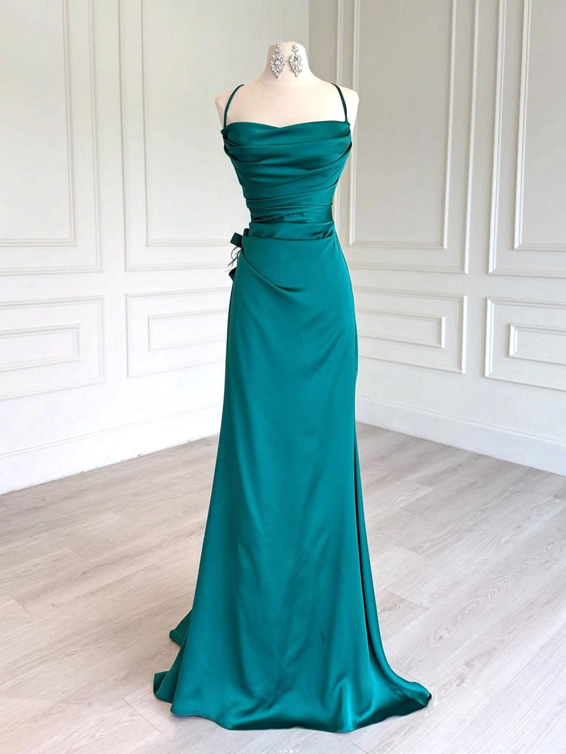 Simple Backless Satin Sweep Train Long Prom Dress