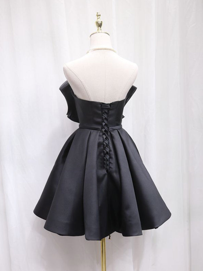 Black Tulle Satin Short Prom Dress, Black Homecoming Dress