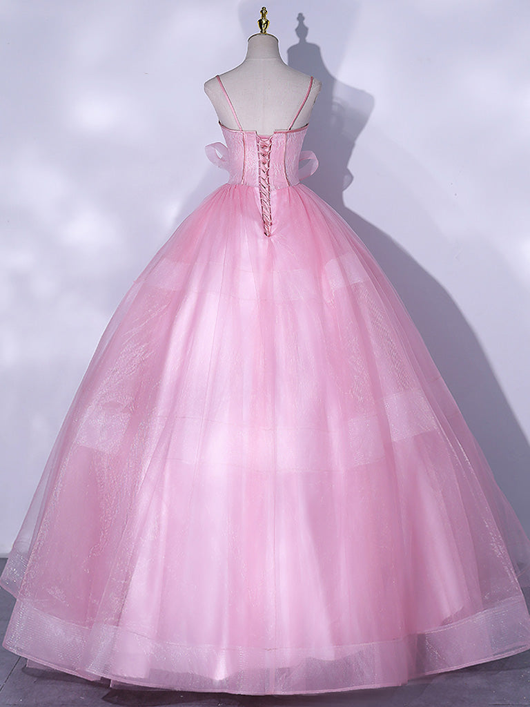 Pink A-Line Tulle Lace Long Prom Dresses, Pink Sweet 16 Dress toptby Pink A-Line Tulle Lace Long Prom Dresses, Pink Sweet 16 Dress toptby