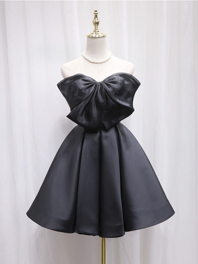 Black Tulle Satin Short Prom Dress, Black Homecoming Dress