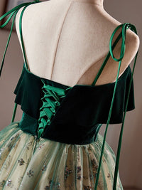 A-Line Tulle Lace Sequin Green Short Prom Dress, Green Homecoming Dress