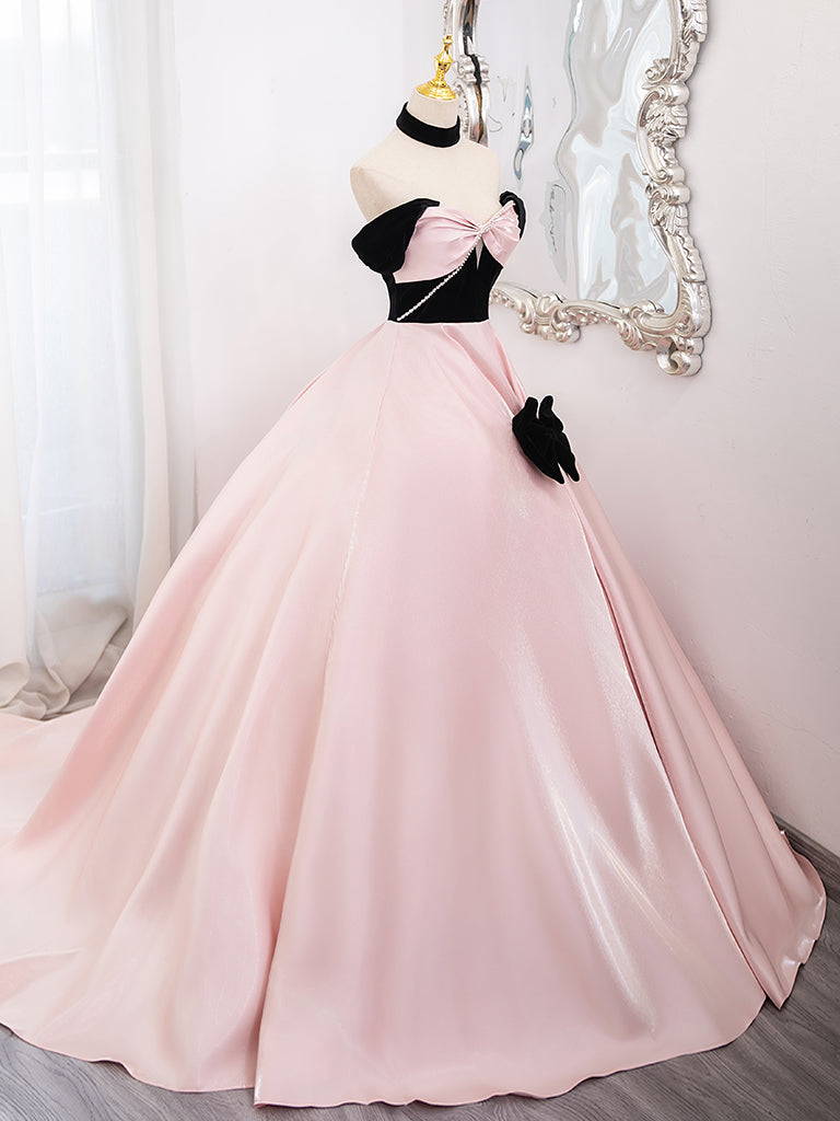 A-Line  Sweetheart Neck Satin Pink Long Prom Dress, Pink Long Formal Dress