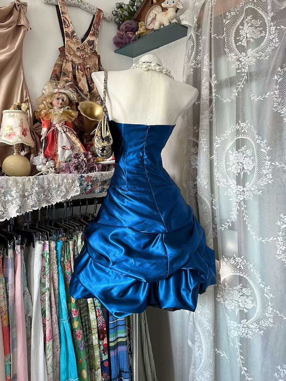 Elegant Satin Blue Short Prom Dress, Blue Homecoming Dress