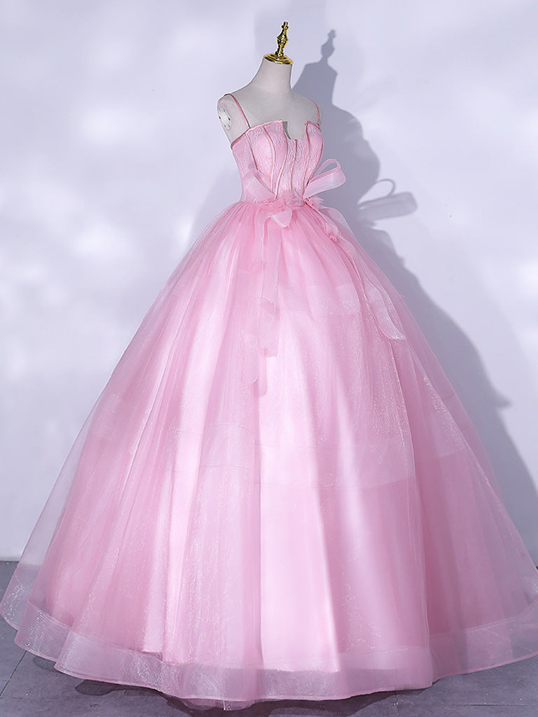 Pink A-Line Tulle Lace Long Prom Dresses, Pink Sweet 16 Dress – toptby Pink A-Line Tulle Lace Long Prom Dresses, Pink Sweet 16 Dress – toptby