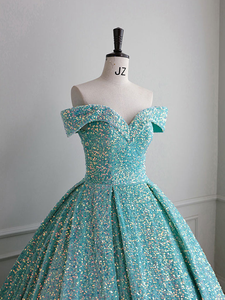 Blue Green Velvet Sequin Long Prom Dress, Velvet Formal Dress