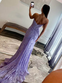 Mermaid Lace Purple Long Prom Dress, Purple Long Formal Dress