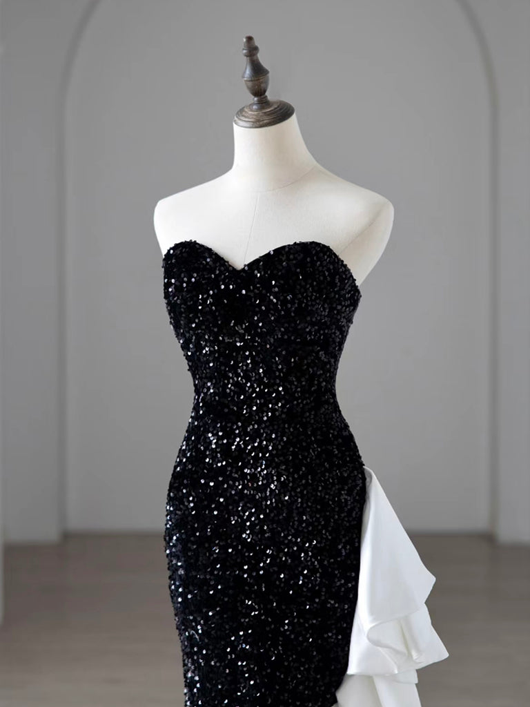 Mermaid Sweetheart Neck Black/White Long Prom Dress, Black/White Formal Dress