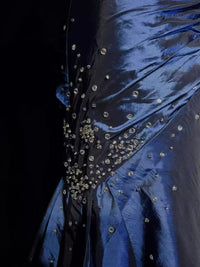 Mermaid Sweetheart Neck Sequin Beads Taffeta Dark Blue Long Prom Dress
