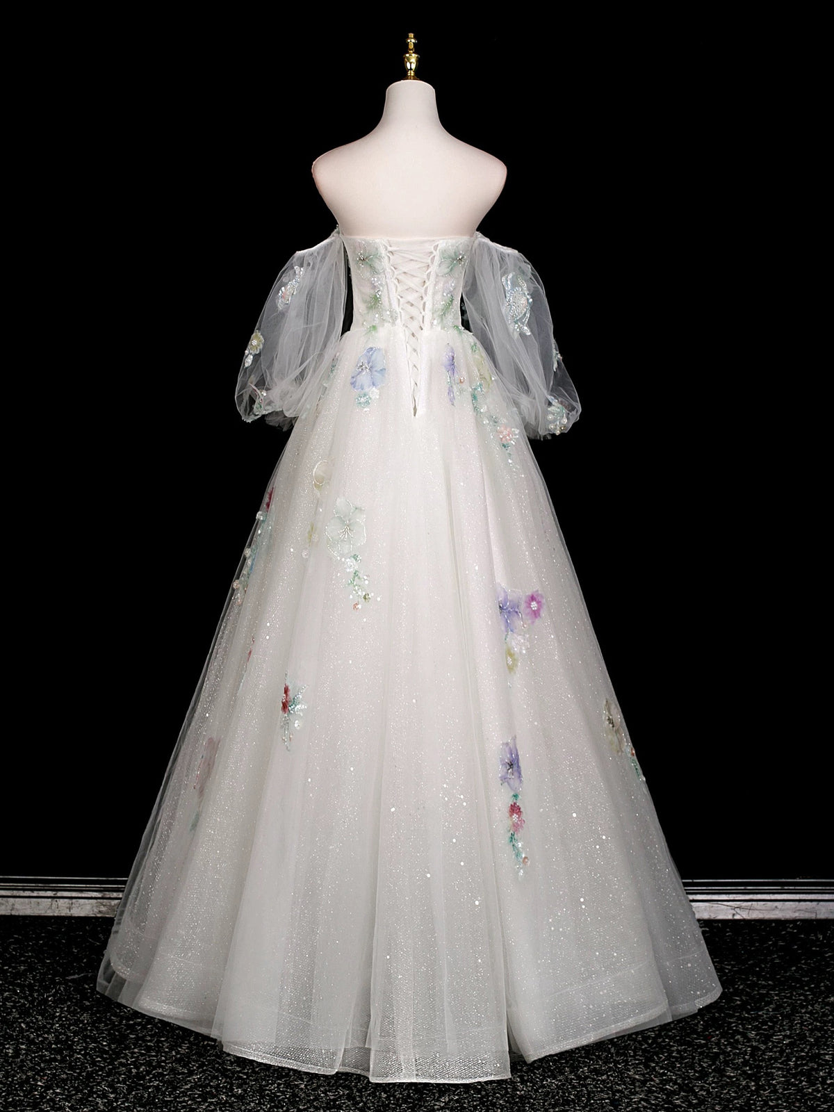 A-Line Long Sleeves Tulle White Long Prom Dress, White Long Graduation toptby A-Line Long Sleeves Tulle White Long Prom Dress, White Long Graduation toptby