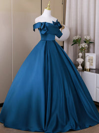 A-Line Satin Blue Long Prom Dress, Blue Long Formal Dress