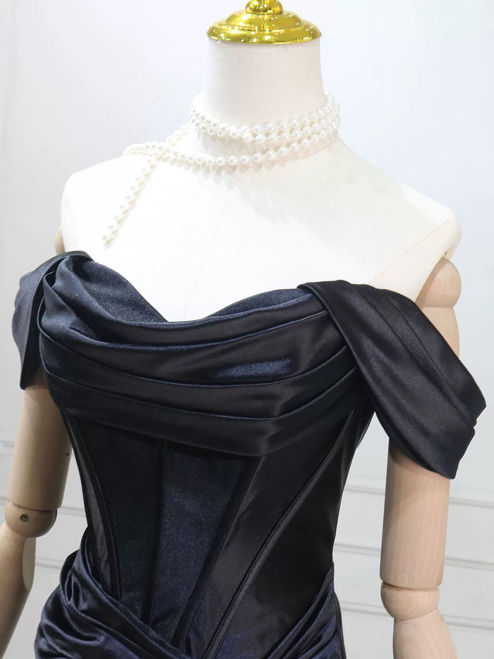 Simple Off Shoulder Black Long Prom Dress, Black Long Formal Dress