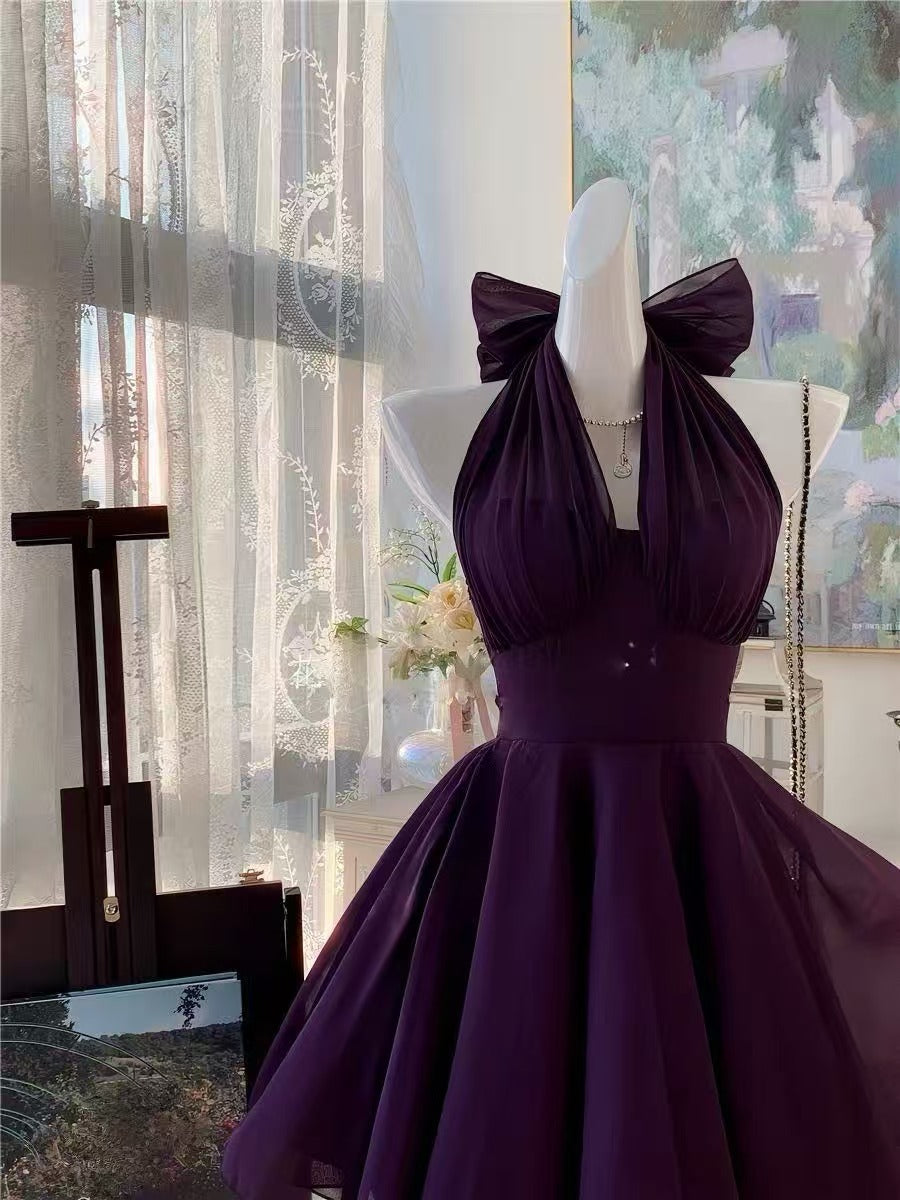 Simple Chiffon Purple Short Prom Dress, Purple Homecoming Dress